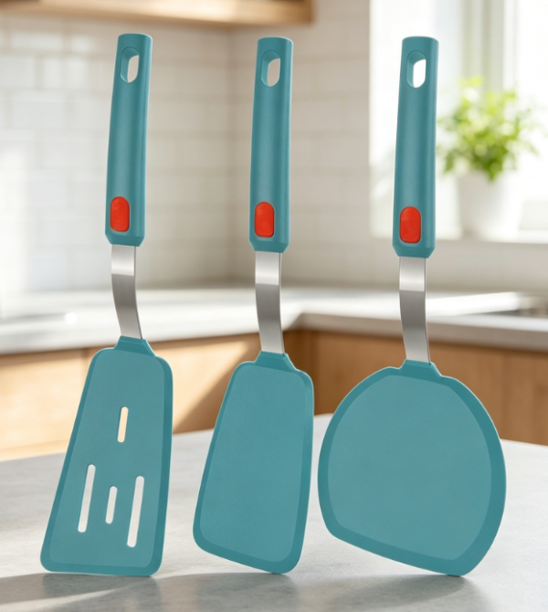 3 Piece Silicone Spatula Set: Heat Resistant, for Non Stick Cookware
